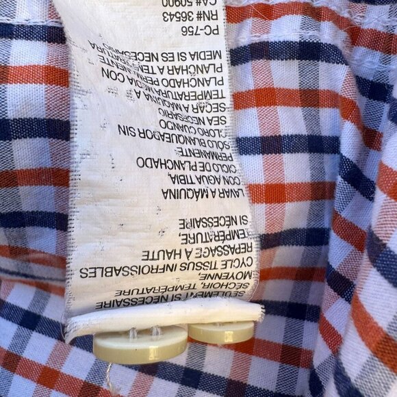 Izod Mens Long Sleeve Button Up Red/Navy/White Plaid Cotton Classic Fit Shirt L - Picture 9 of 10